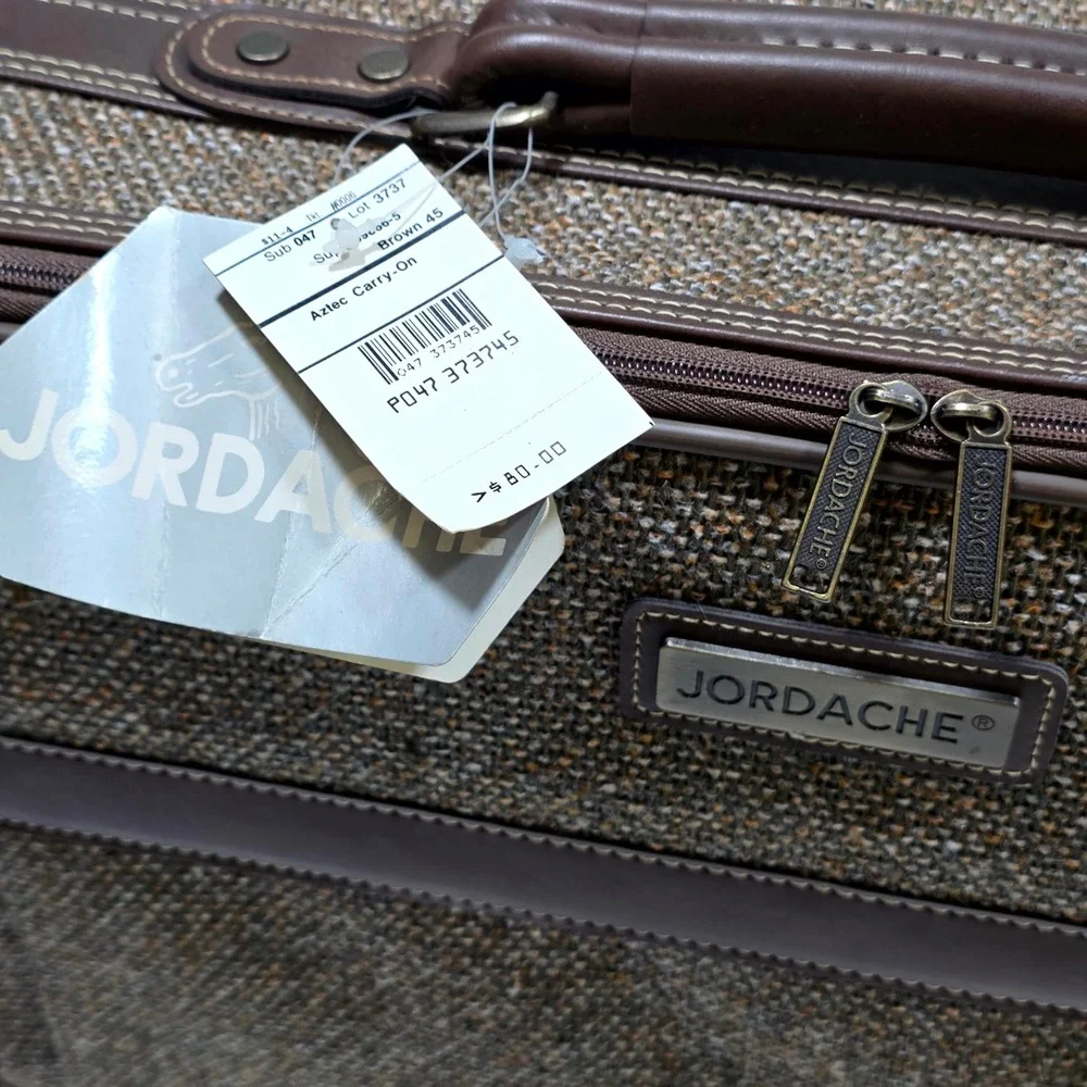 Vintage Jordache Aztec Carry-On Suitcase Brown Tweed NWT Retro Travel Bag 80s